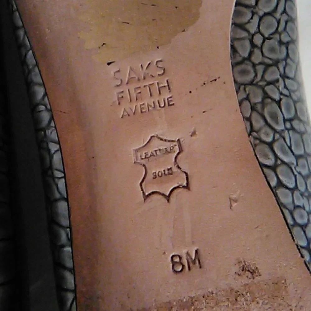 Saks Fifth Avenue Pewter Reptile Embossed Flats - Picture 9 of 14